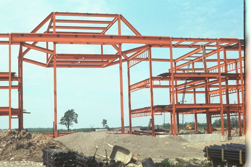 Frame for the Batavia campus during construction in 1972