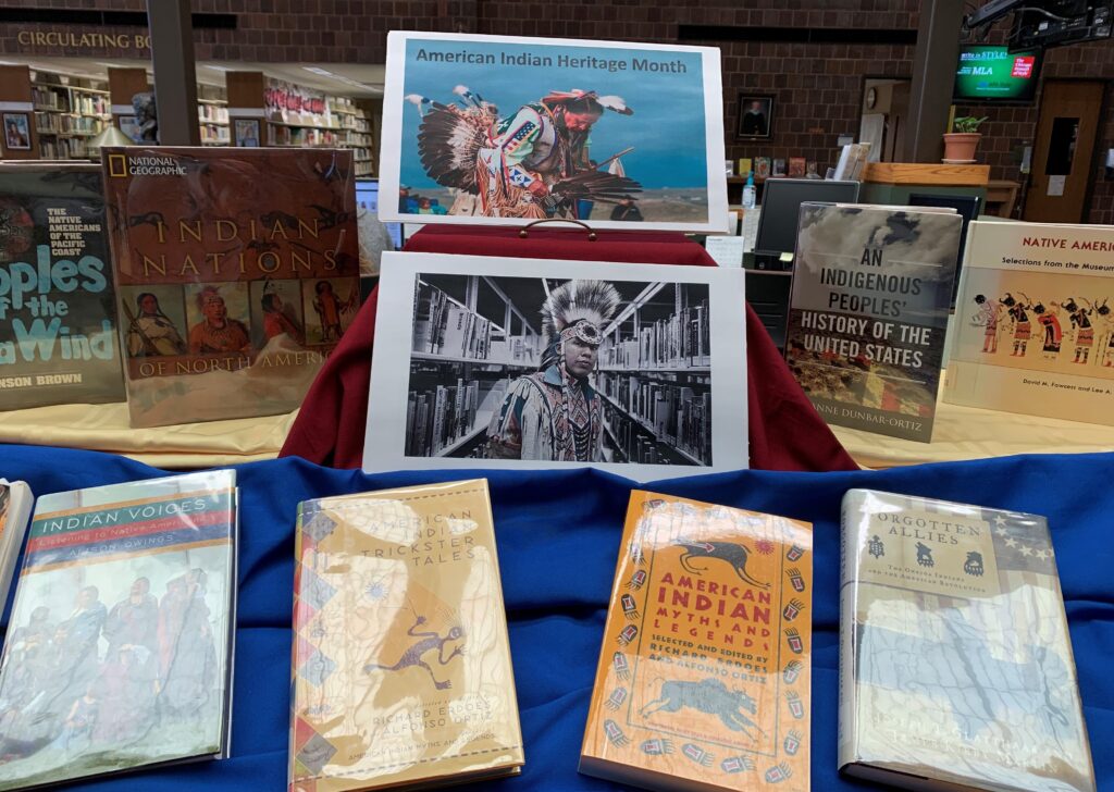 Books and signage to recognize Native American Heritage Month