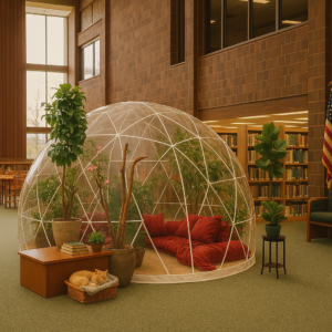 photo of our library igloo for supplemental, seasonally-decorated  seating