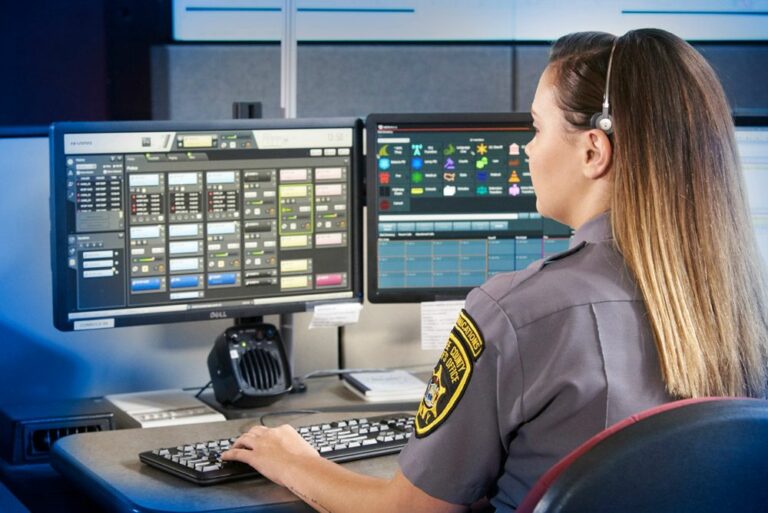 Student in criminal justice sector using a computer