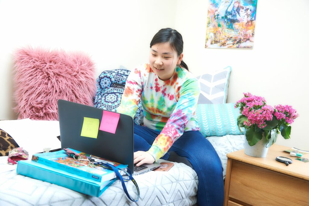 Student using a laptop