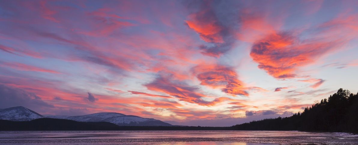panoramic photo of skyline with colorful sky and clouds