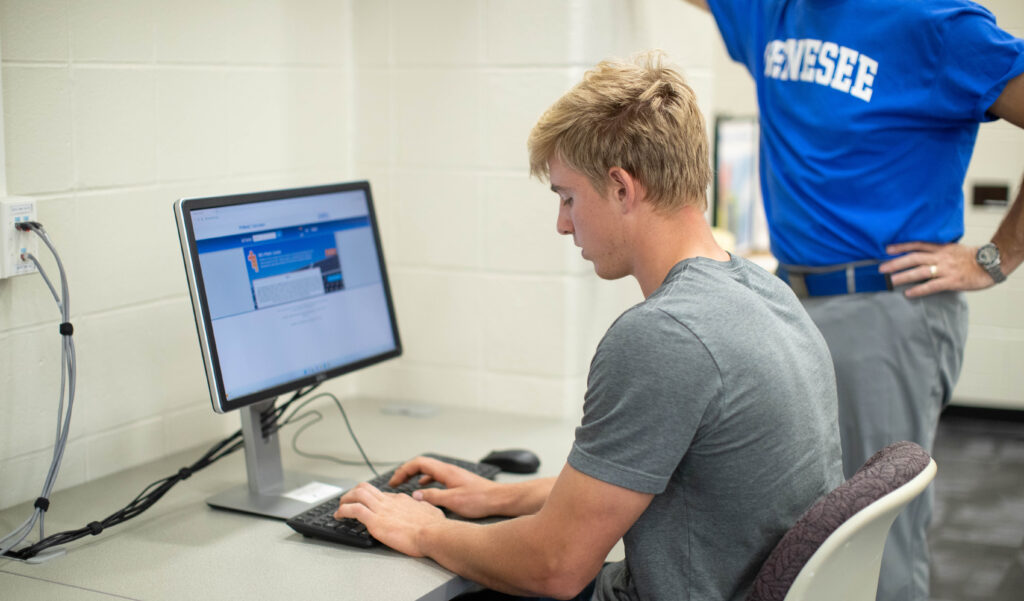 student on computer